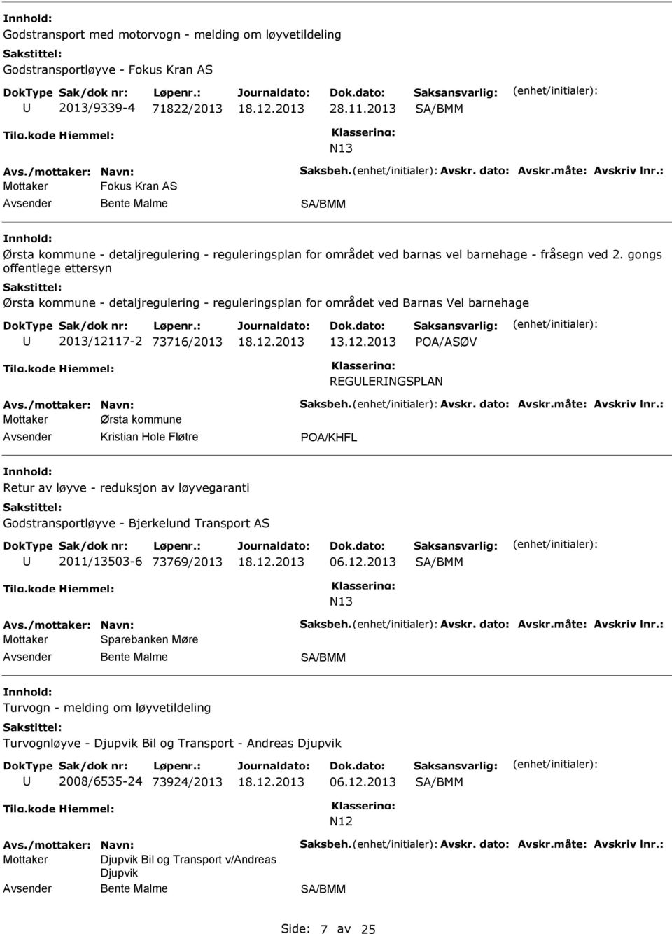 gongs offentlege ettersyn Ørsta kommune - detaljregulering - reguleringsplan for området ved Barnas Vel barnehage 2013/12117-2 73716/2013 POA/ASØV REGLERNGSPLAN Avs./mottaker: Navn: Saksbeh. Avskr.