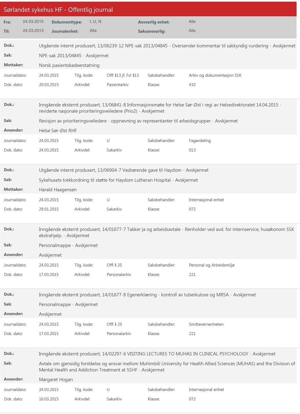 2015 - reviderte nasjonale prioriteringsveiledere (Prio2) - Revisjon av prioriteringsveiledere - oppnevning av representanter til arbeidsgrupper - Helse Sør-Øst RHF Fagavdeling Dok.