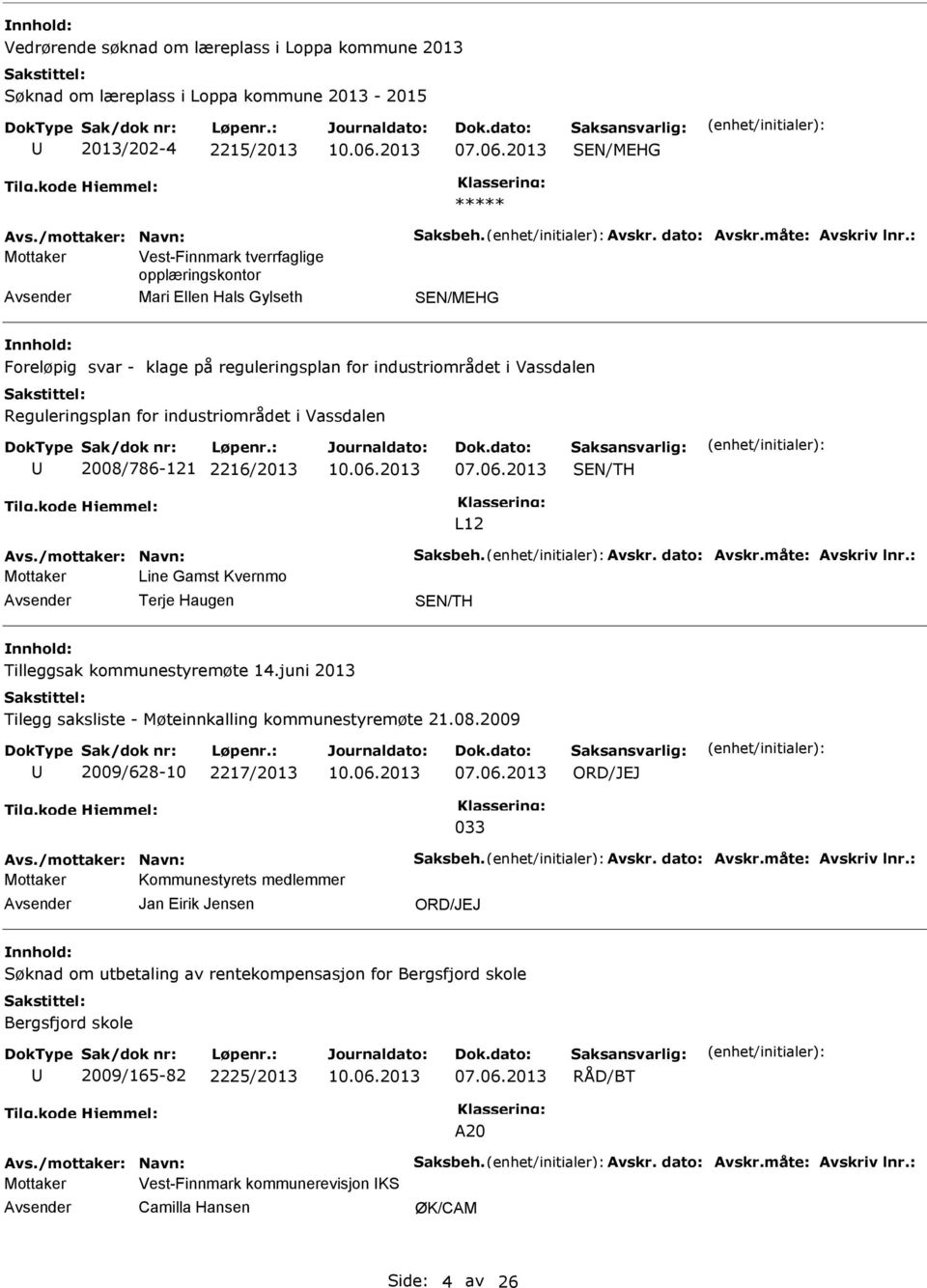 industriområdet i Vassdalen 2008/786-121 2216/2013 07.06.2013 L12 Mottaker Line Gamst Kvernmo Terje Haugen Tilleggsak kommunestyremøte 14.