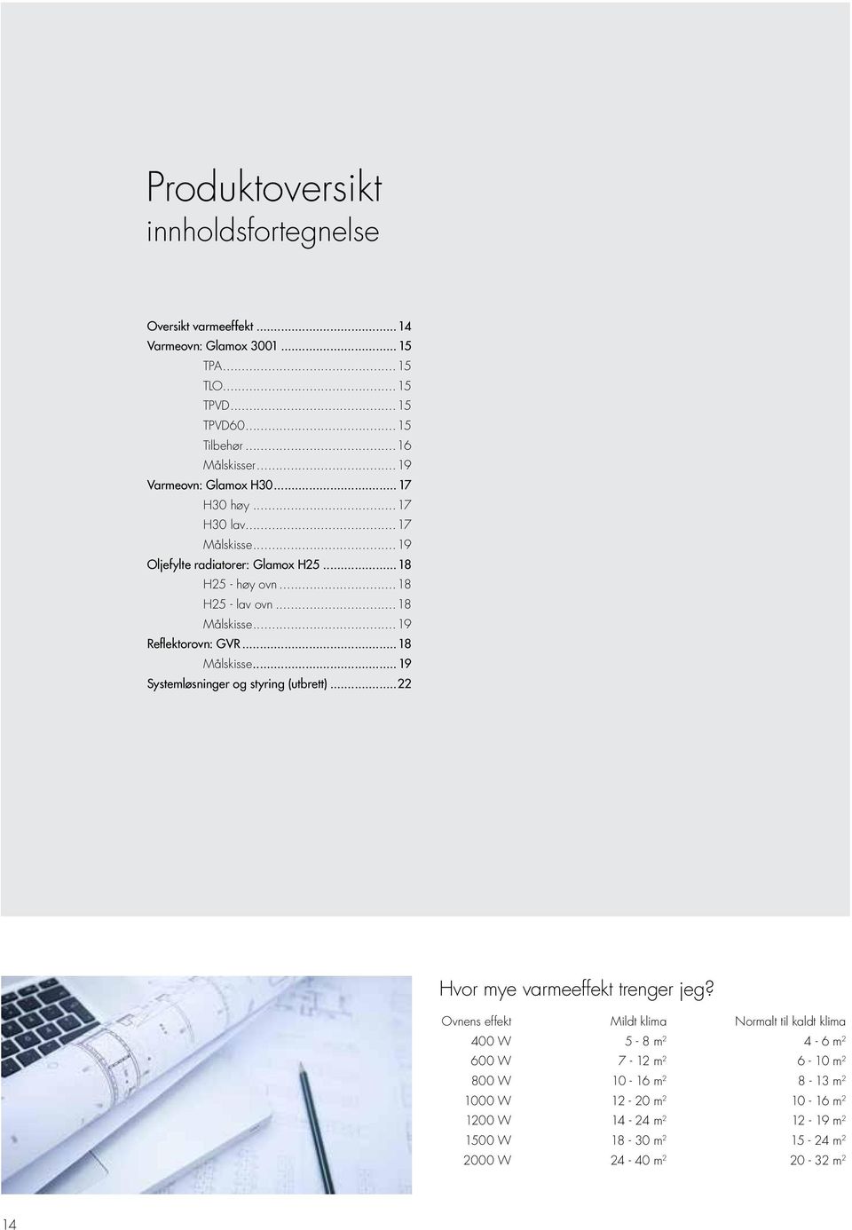..19 Reflektorovn: GVR...18 Målskisse... 19 Systemløsninger og styring (utbrett)...22 Hvor mye varmeeffekt trenger jeg?