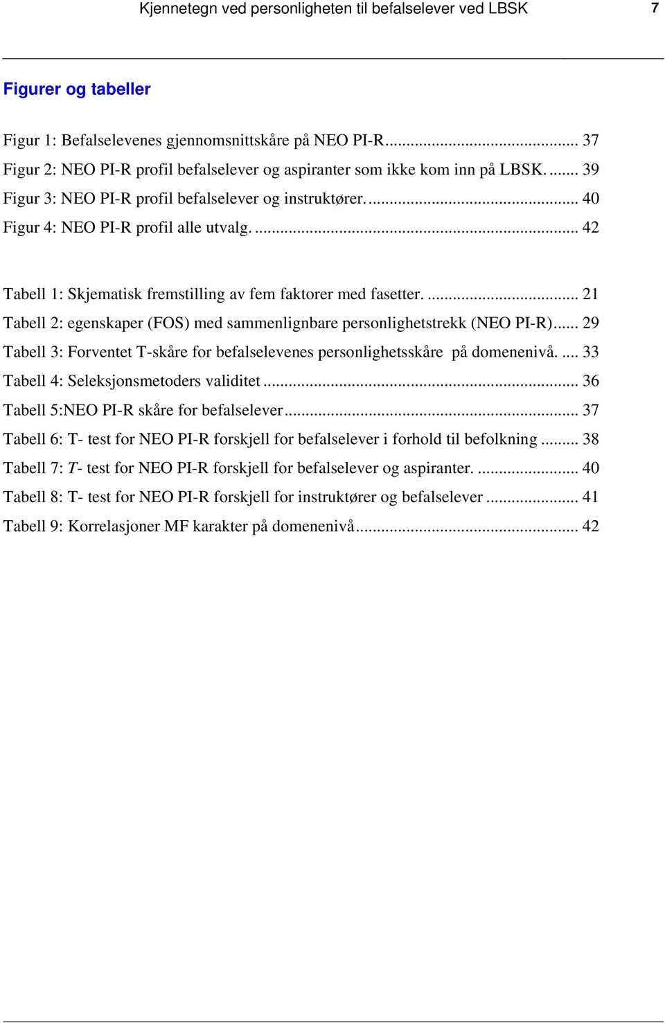 ... 42 Tabell 1: Skjematisk fremstilling av fem faktorer med fasetter.... 21 Tabell 2: egenskaper (FOS) med sammenlignbare personlighetstrekk (NEO PI-R).