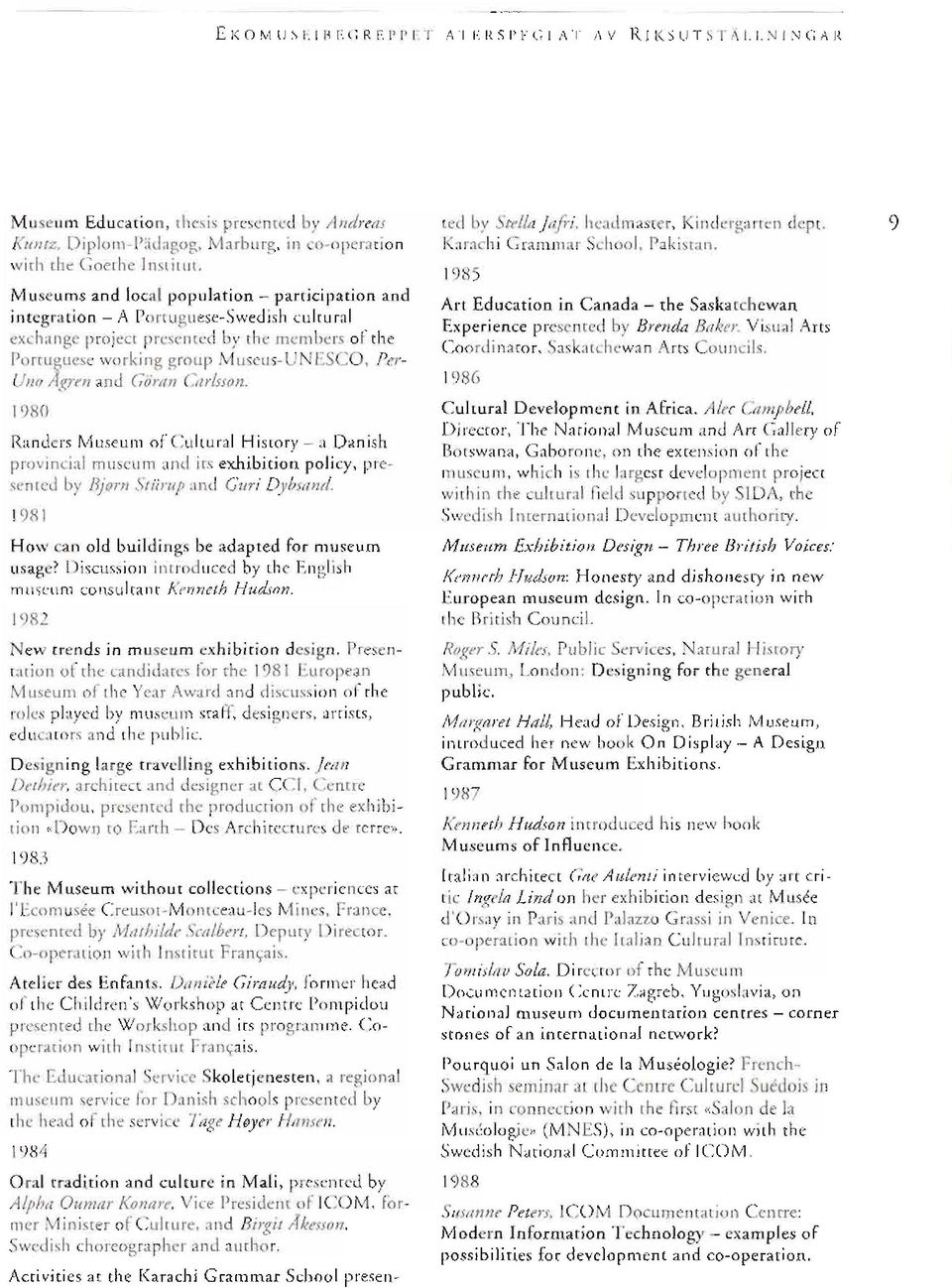 l, Cijran Carbson. l9lt0 RandeLs Museum ofoultural History - a Danish provincial muscum:rncl irs exhibition policy, presetletl bv Bjon Stiitul nd Guri Dyb*nd.