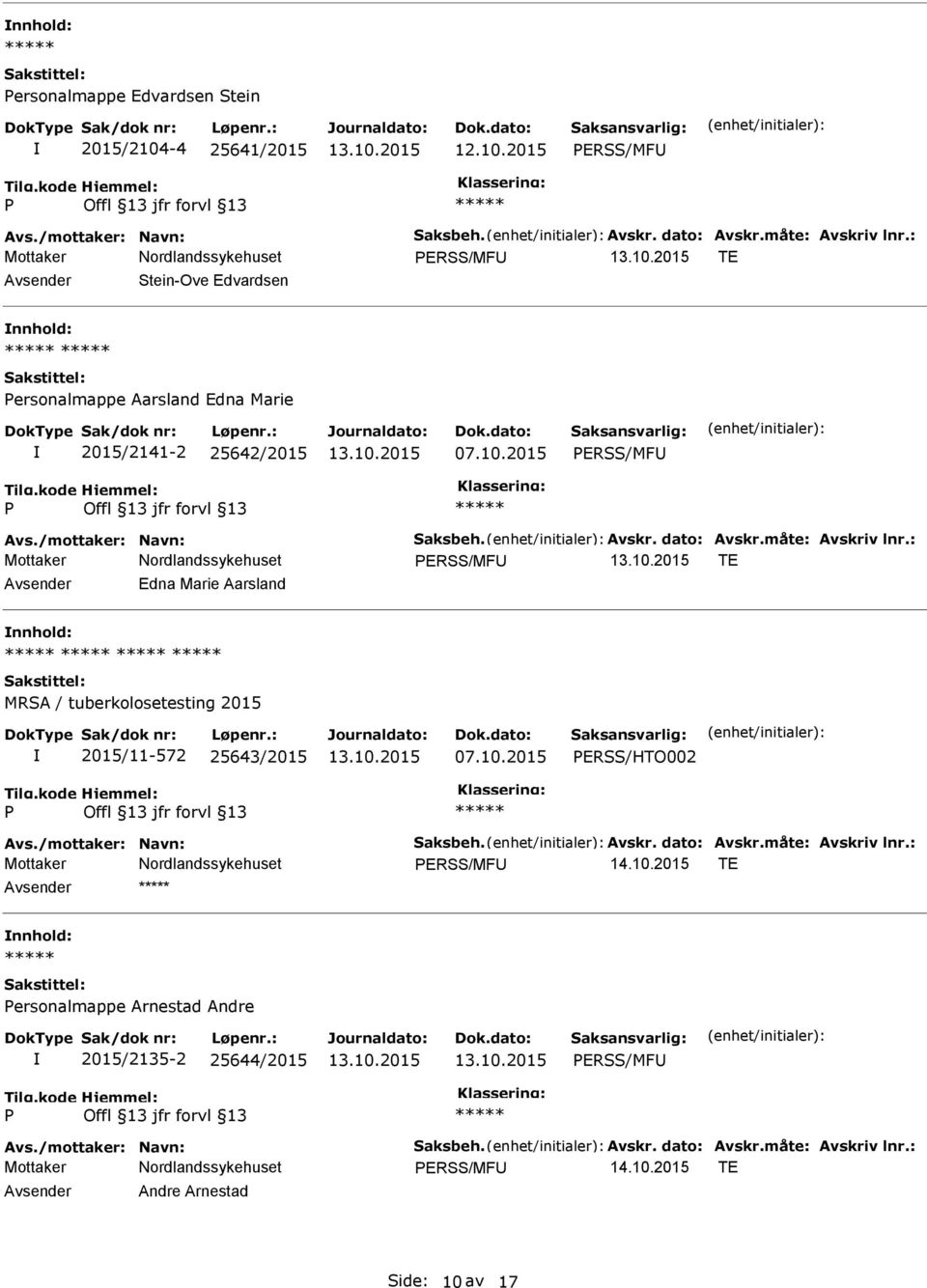 2015 ERSS/MF ERSS/MF TE Edna Marie Aarsland nnhold: MRSA / tuberkolosetesting 2015 2015/11-572