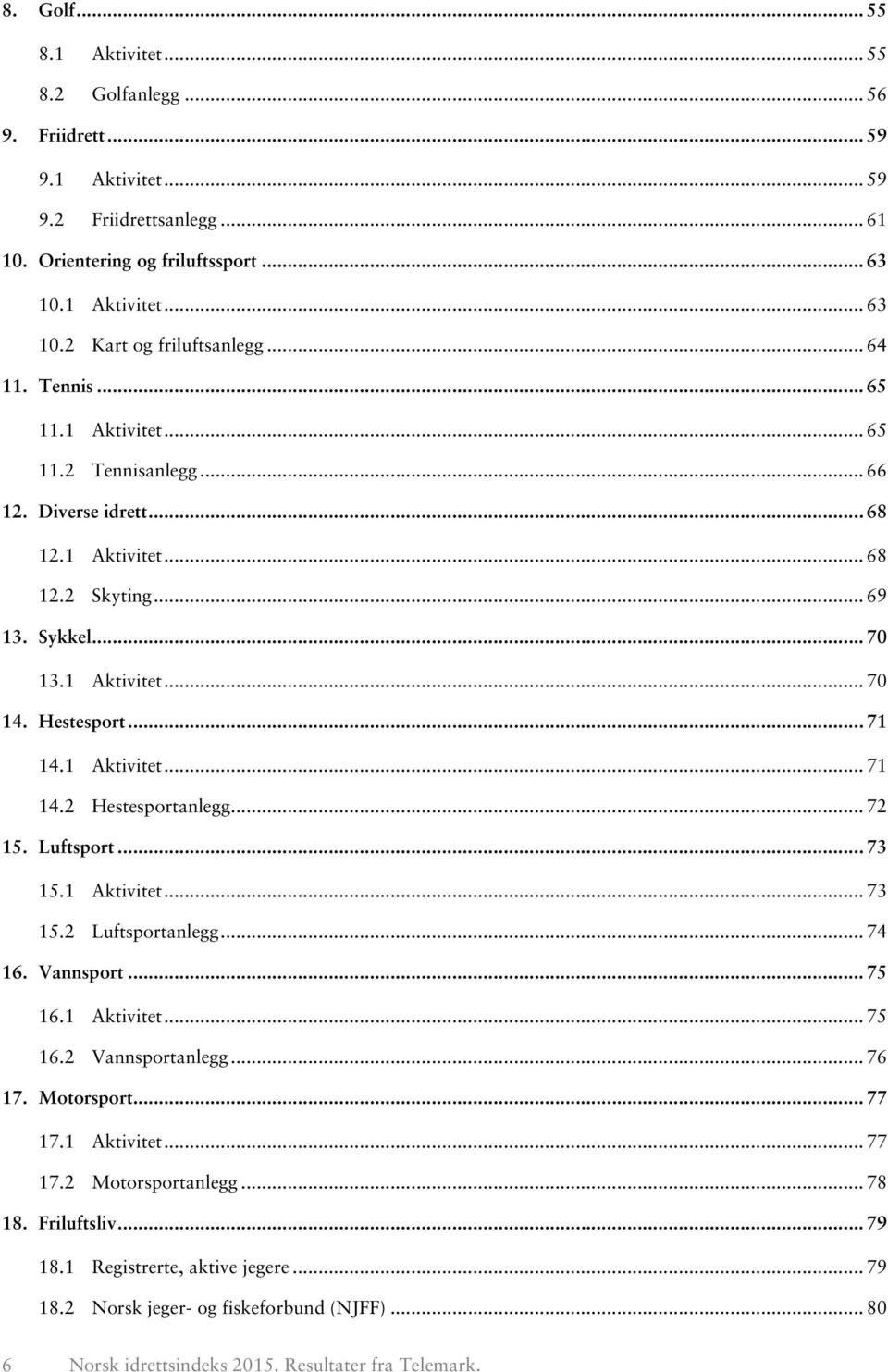 1 Aktivitet... 71 14.2 Hestesportanlegg... 72 15. Luftsport... 73 15.1 Aktivitet... 73 15.2 Luftsportanlegg... 74 16. Vannsport... 75 16.1 Aktivitet... 75 16.2 Vannsportanlegg... 76 17. Motorsport.