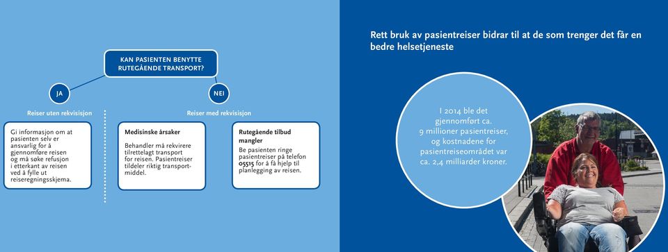 gjennomføre reisen og må søke refusjon i etterkant av reisen ved å fylle ut reiseregningsskjema. Medisinske årsaker Behandler må rekvirere tilrettelagt transport for reisen.