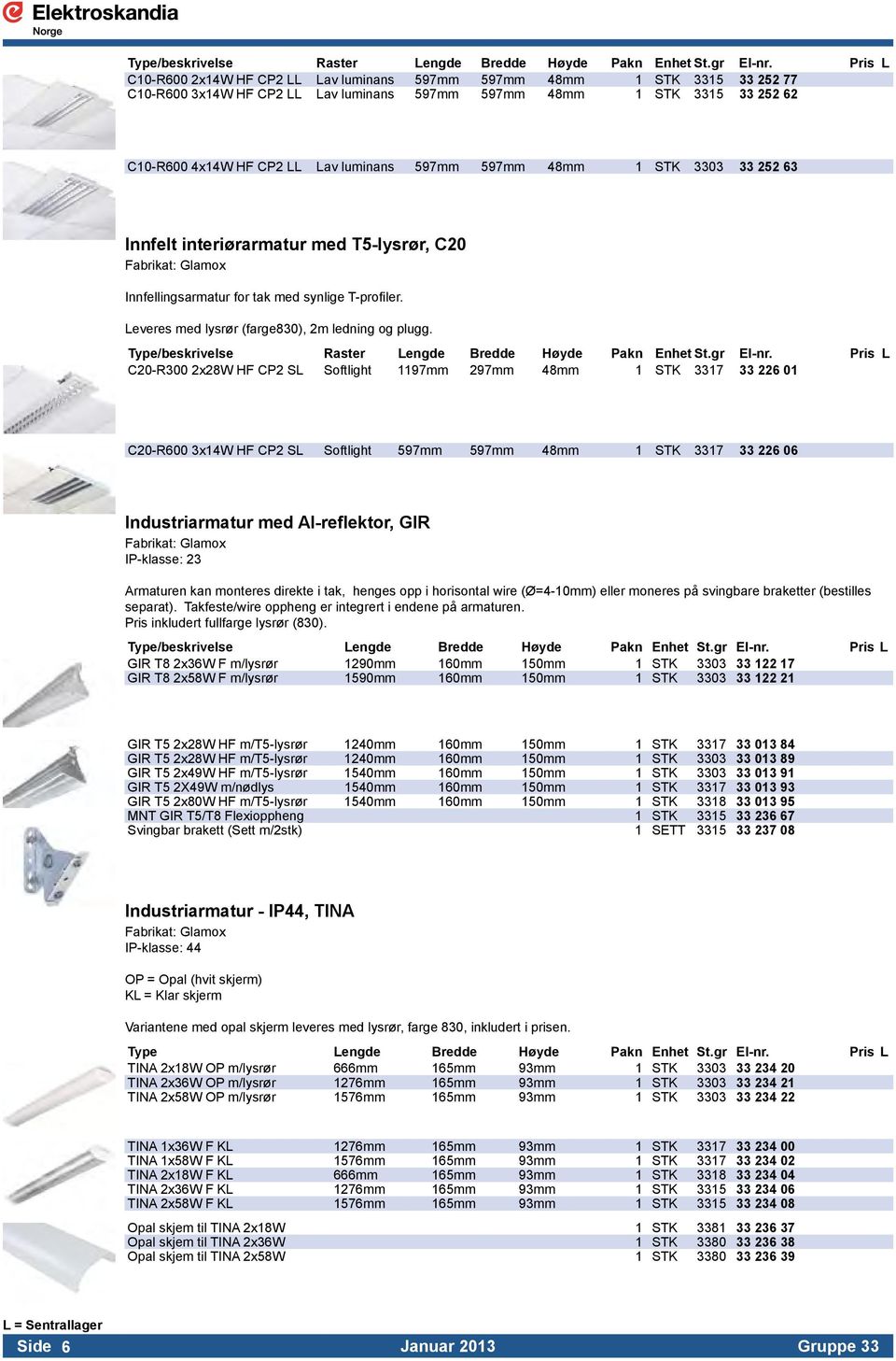 597mm 597mm 48mm 1 STK 3303 33 252 63 Innfelt interiørarmatur med T5-lysrør, C20 Innfellingsarmatur for tak med synlige T-profiler. Leveres med lysrør (farge830), 2m ledning og plugg.