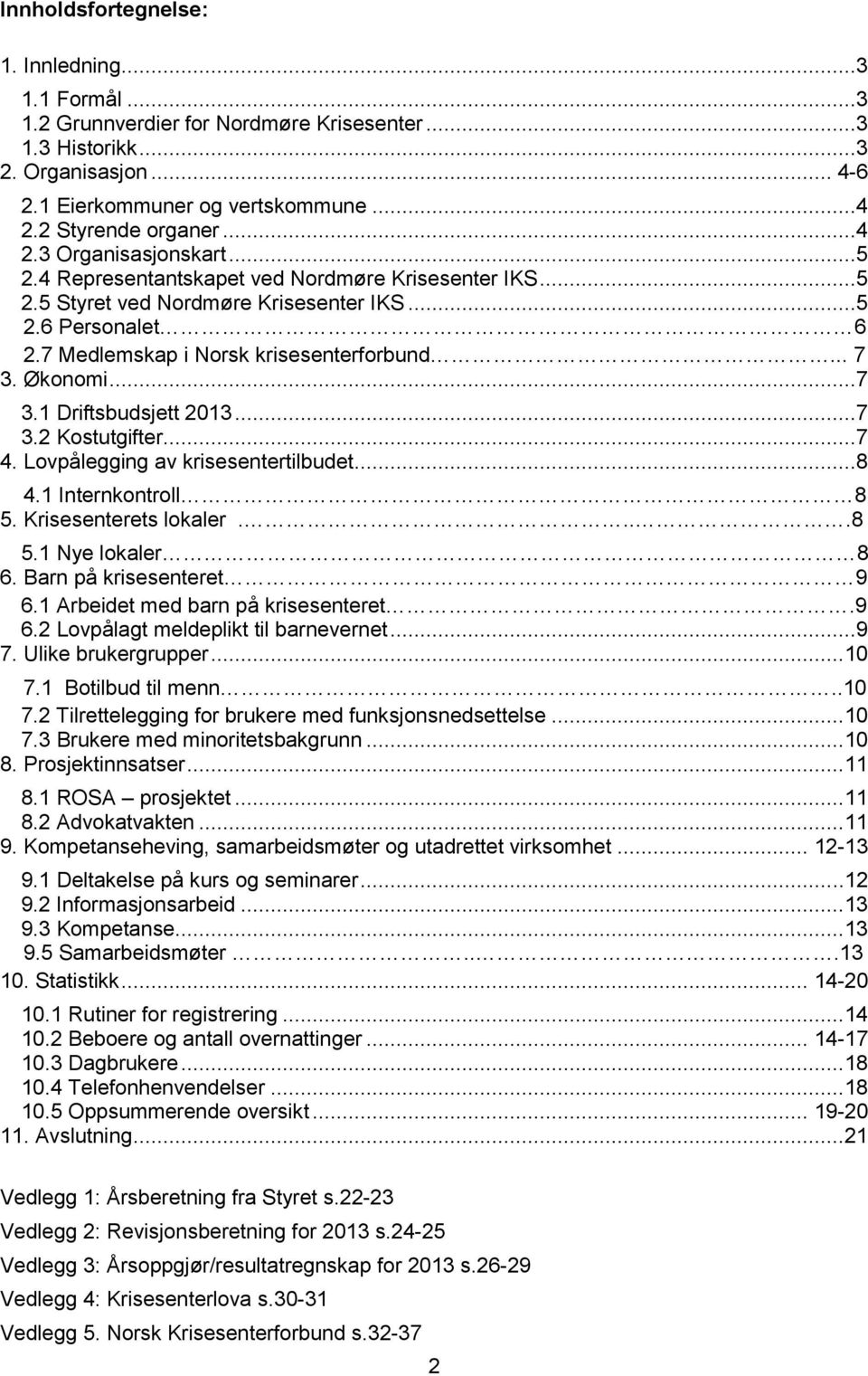 Økonomi...7 3.1 Driftsbudsjett 2013...7 3.2 Kostutgifter...7 4. Lovpålegging av krisesentertilbudet...8 4.1 Internkontroll 8 5. Krisesenterets lokaler....8 5.1 Nye lokaler 8 6.