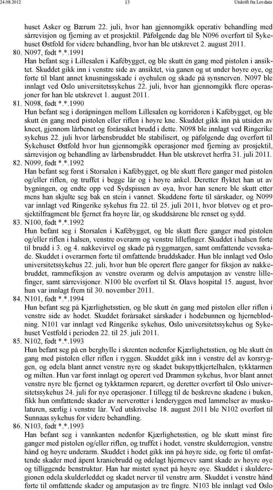 *.1991 Han befant seg i Lillesalen i Kafébygget, og ble skutt én gang med pistolen i ansiktet.