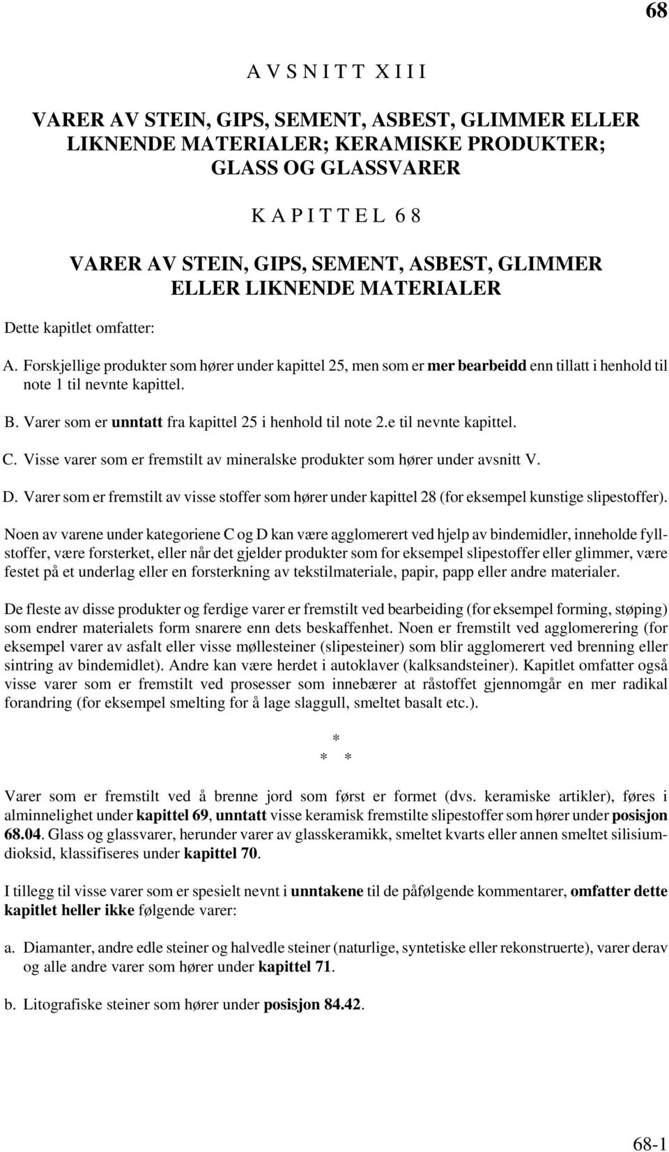 Varer som er unntatt fra kapittel 25 i henhold til note 2.e til nevnte kapittel. C. Visse varer som er fremstilt av mineralske produkter som hører under avsnitt V. D.