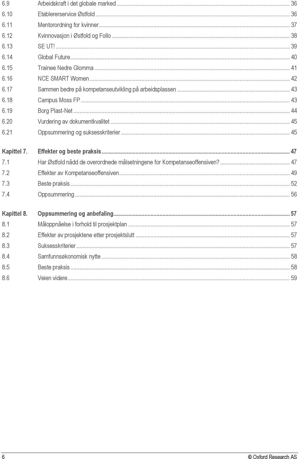 20 Vurdering av dokumentkvalitet... 45 6.21 Oppsummering og suksesskriterier... 45 Kapittel 7. Effekter og beste praksis... 47 7.