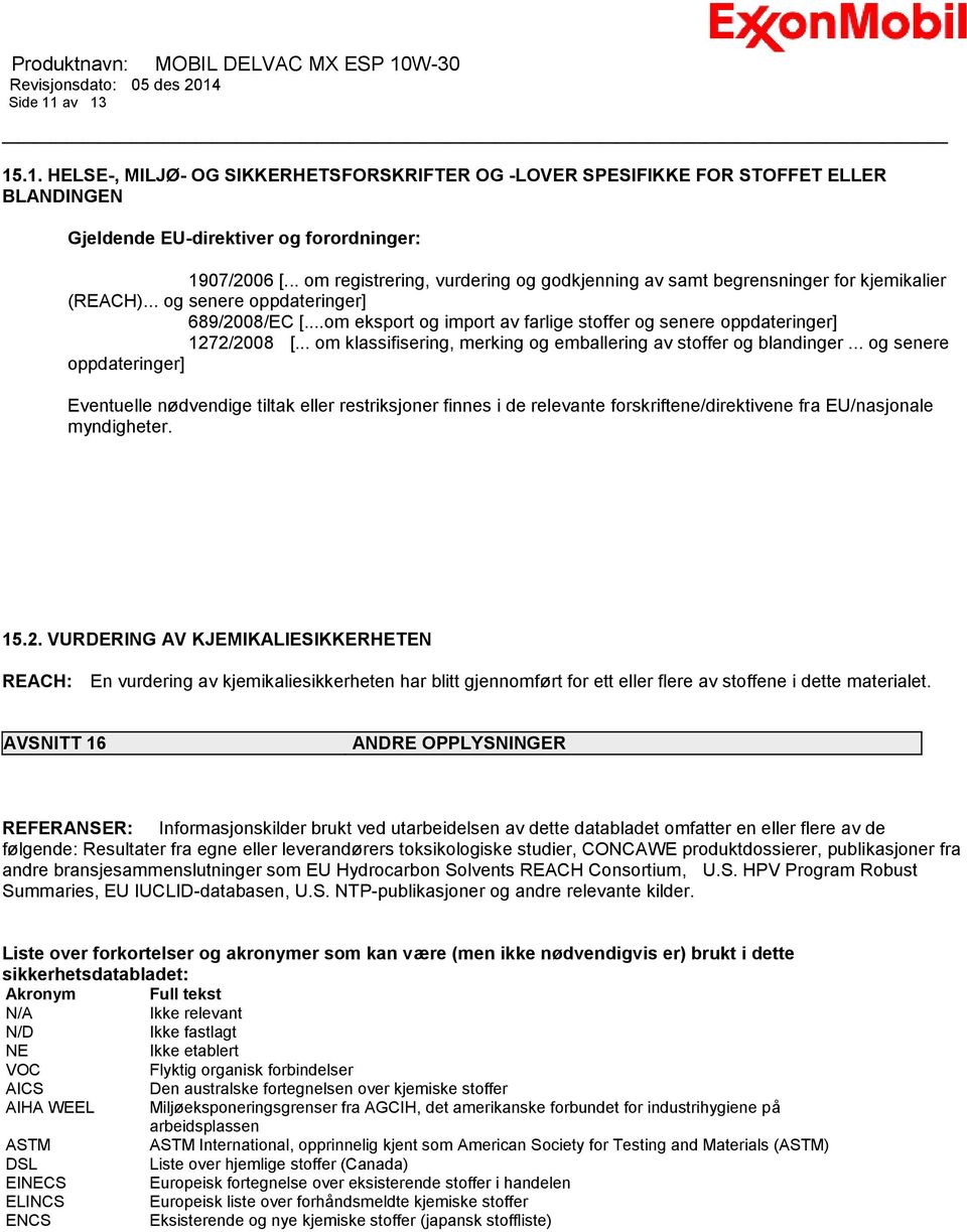 ..om eksport og import av farlige stoffer og senere oppdateringer] 1272/2008 [... om klassifisering, merking og emballering av stoffer og blandinger.