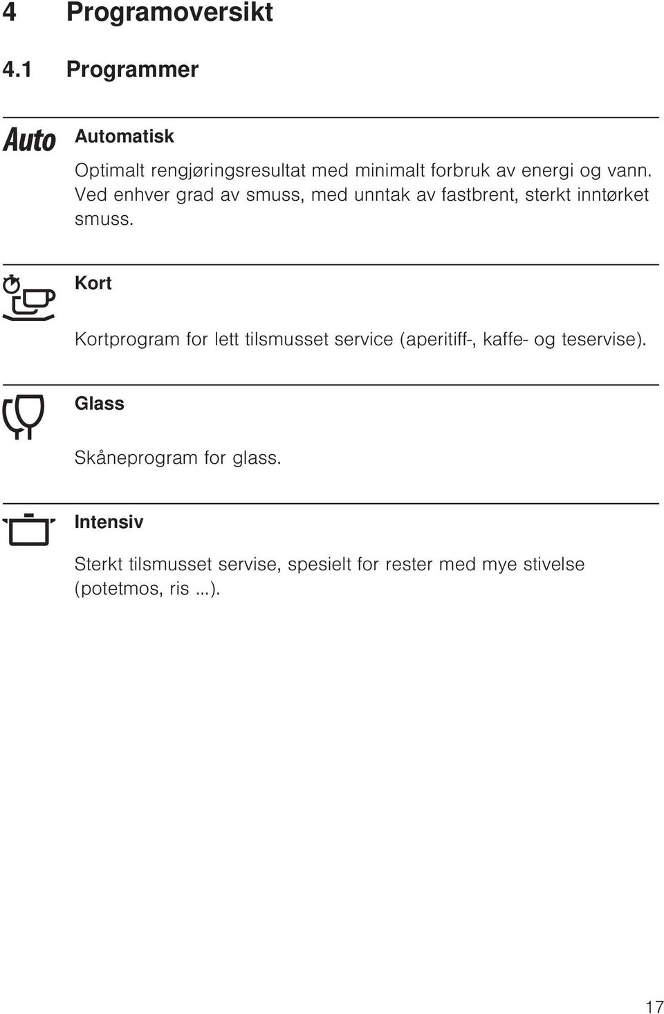 Ved enhver grad av smuss, med unntak av fastbrent, sterkt inntørket smuss.