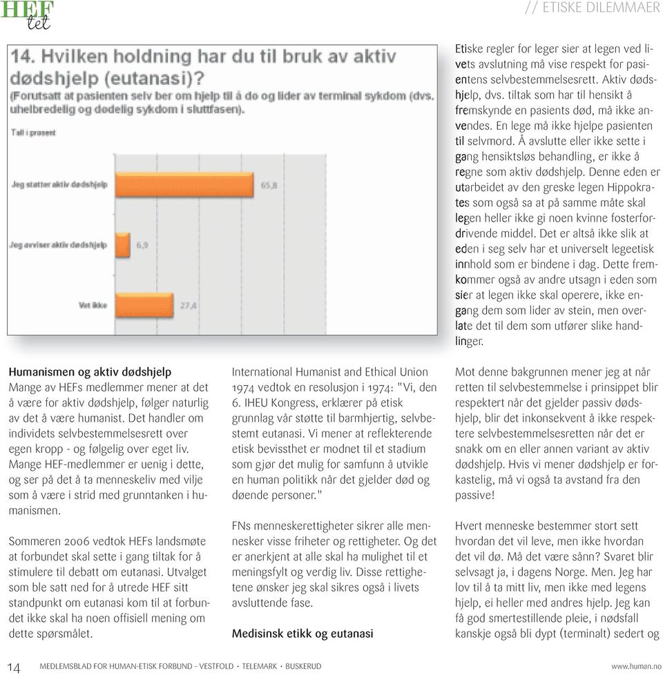 Mange HEF-medlemmer er uenig i dette, og ser på det å ta menneskeliv med vilje som å være i strid med grunntanken i humanismen.