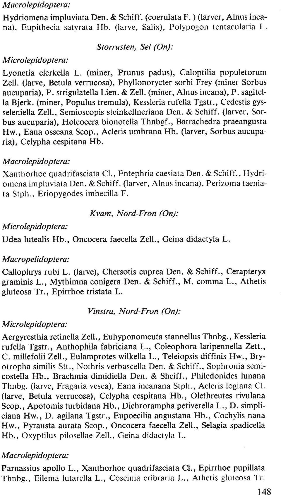 strigulatella Lien. & Zell. (miner, Alnus incana), P. sagitella Bjerk. (miner, Populus tremula), Kessleria rufella Tgstr., Cedestis gysseleniella Zell., Semioscopis steinkellneriana Den. & Schiff.