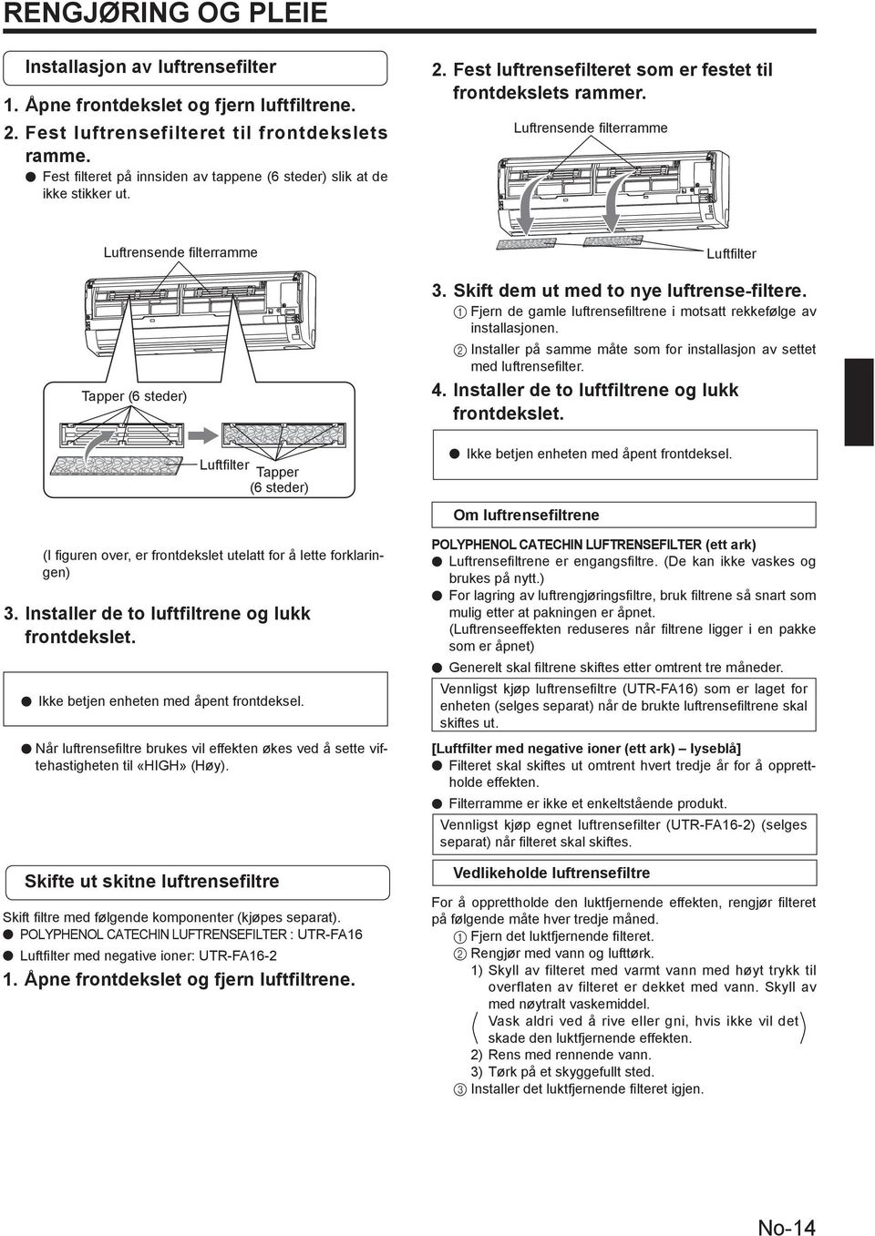 Luftrensende fi lterramme Luftrensende fi lterramme Tapper (6 steder) Luftfi lter Tapper (6 steder) Luftfi lter 3. Skift dem ut med to nye luftrense-filtere.