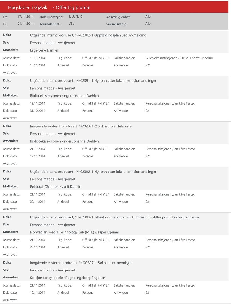 databrille Biblioteksseksjonen /Inger Johanne Dæhlen Dok. dato: Arkivdel: Personal tgående internt produsert, 14/02392-1 Ny lønn etter lokale lønnsforhandlinger Rektorat /Gro Iren Kvanli Dæhlin Dok.