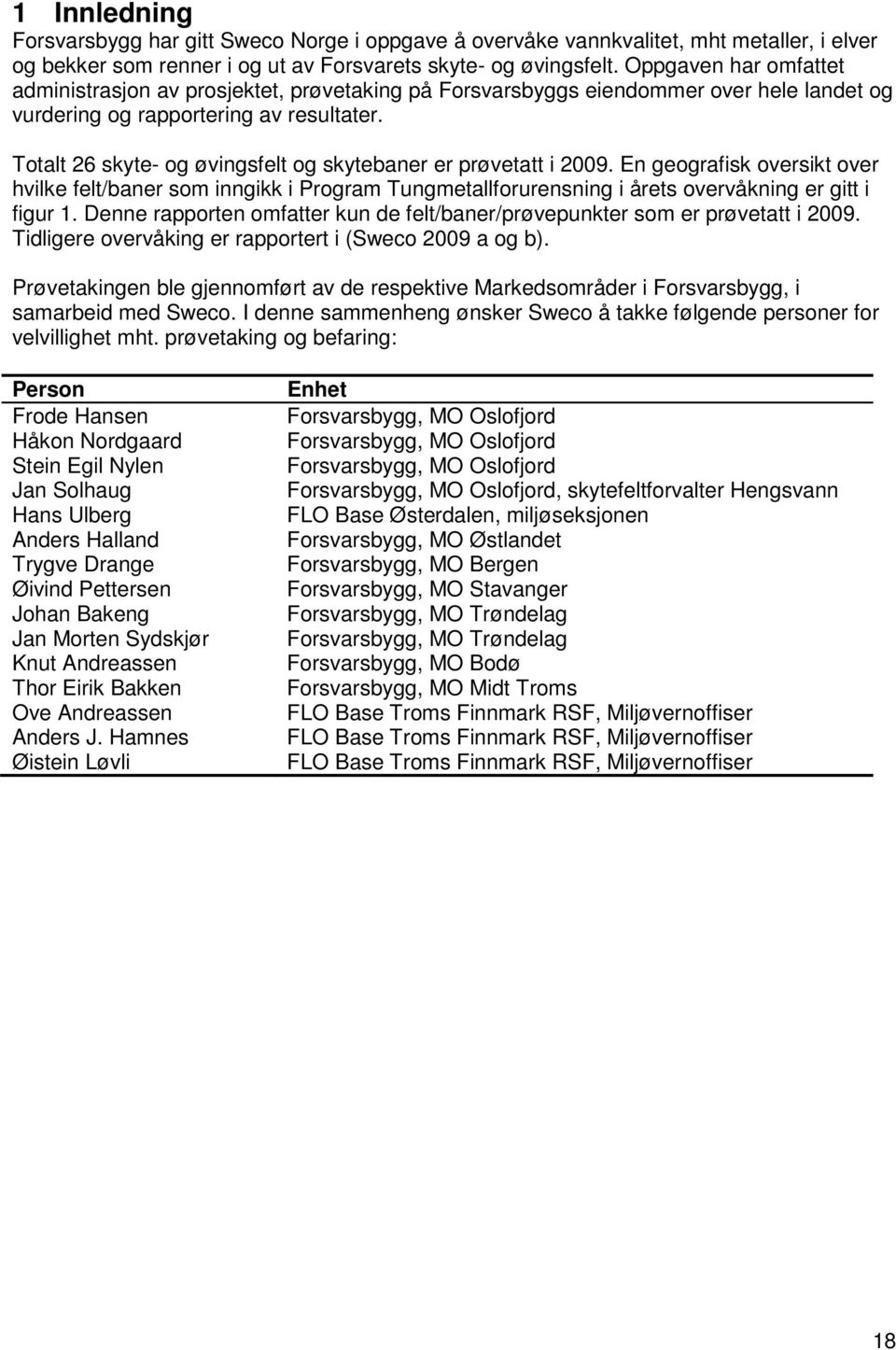 Totalt 26 skyte- og øvingsfelt og skytebaner er prøvetatt i 2009. En geografisk oversikt over hvilke felt/baner som inngikk i Program Tungmetallforurensning i årets overvåkning er gitt i figur 1.