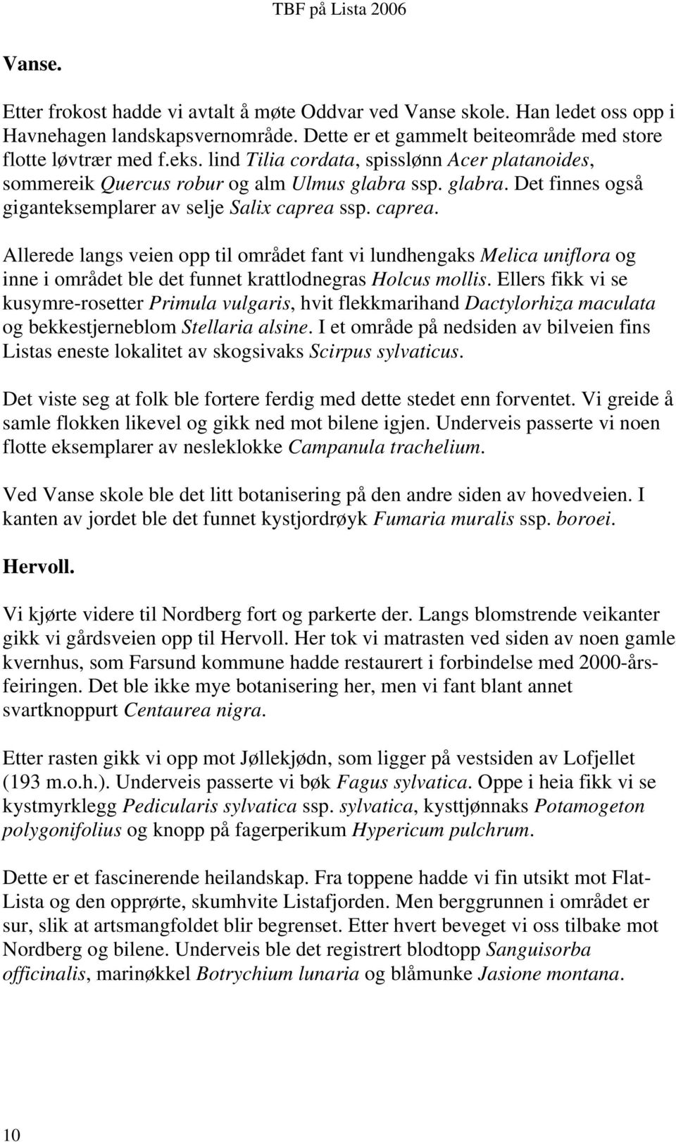 ssp. caprea. Allerede langs veien opp til området fant vi lundhengaks Melica uniflora og inne i området ble det funnet krattlodnegras Holcus mollis.