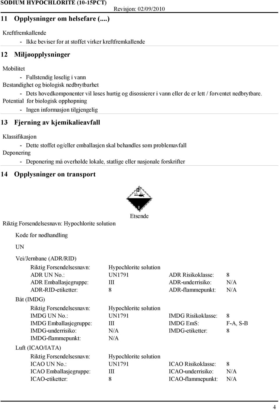 hovedkomponenter vil løses hurtig og disossierer i vann eller de er lett / forventet nedbrytbare.