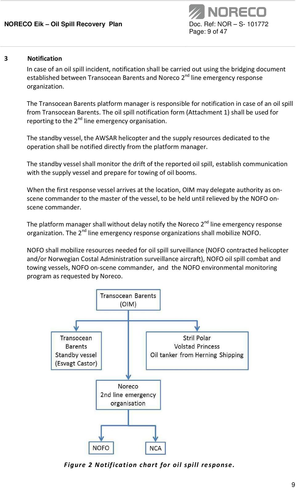 The oil spill notification form (Attachment 1) shall be used for reporting to the 2 nd line emergency organisation.