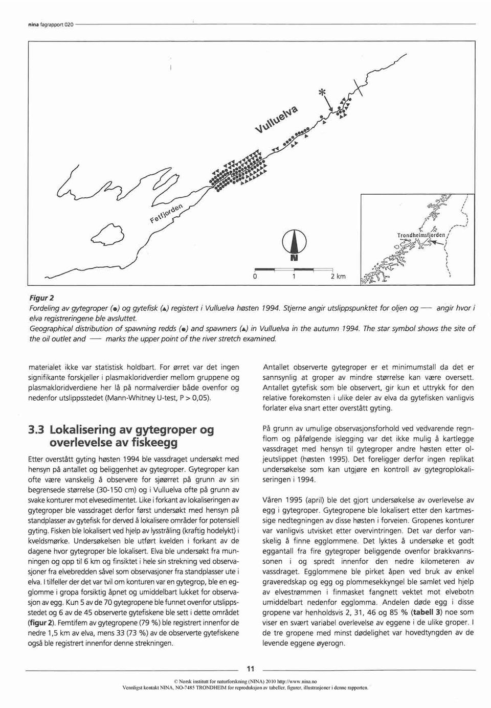 The star symbol shows the site of the oil outlet and marks the upper point of the river stretch examined. materialet ikke var statistisk holdbart.