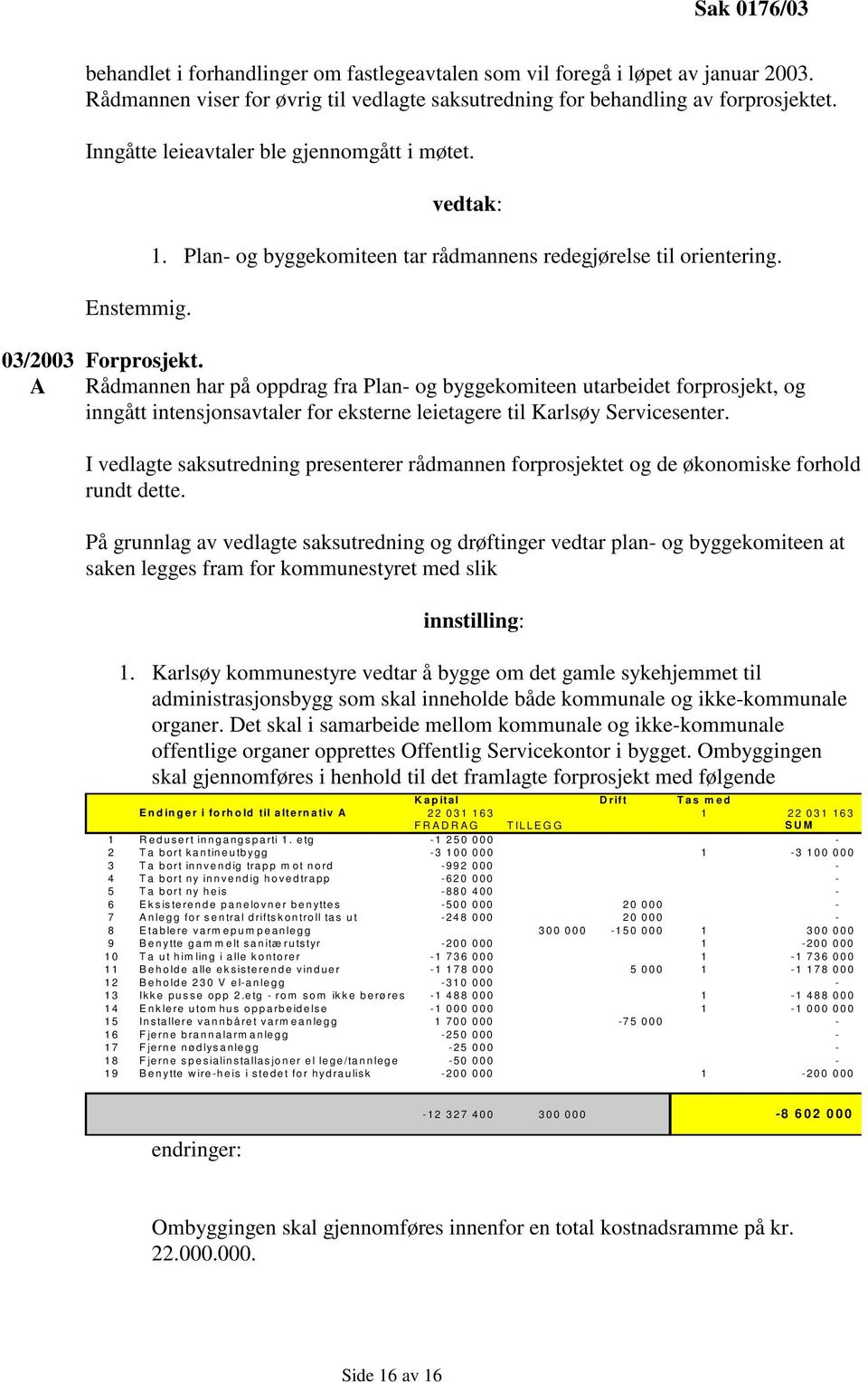 Rådmannen har på oppdrag fra Plan- og byggekomiteen utarbeidet forprosjekt, og inngått intensjonsavtaler for eksterne leietagere til Karlsøy Servicesenter.