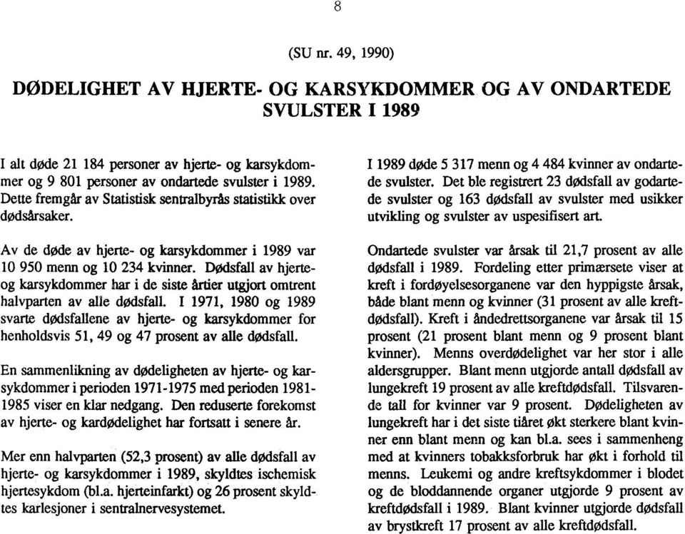 Dødsfall av hjerteog karsykdommer har i de siste årtier utgjort omtrent halvparten av alle dødsfall.