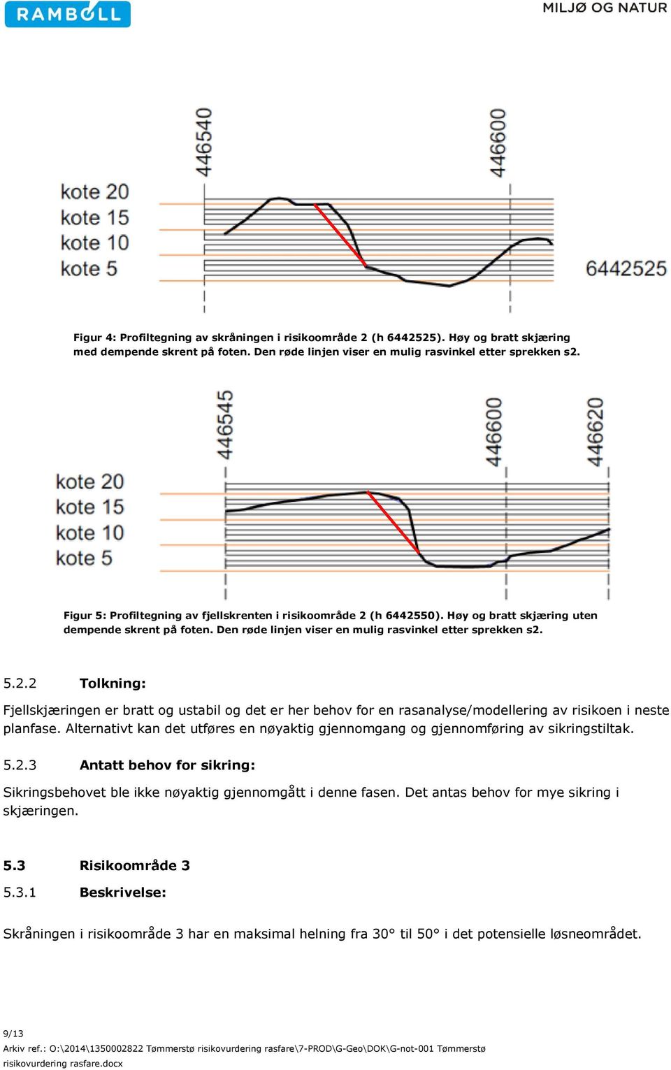 Alternativt kan det utføres en nøyaktig gjennomgang og gjennomføring av sikringstiltak. 5.2.3 Antatt behov for sikring: Sikringsbehovet ble ikke nøyaktig gjennomgått i denne fasen.