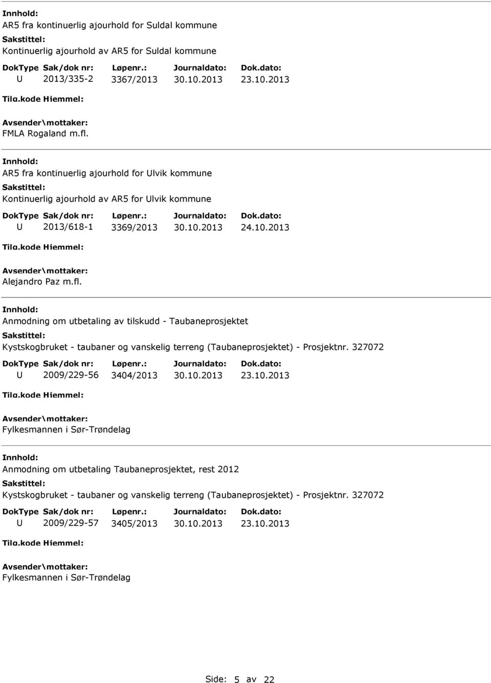 nmodning om utbetaling av tilskudd - Taubaneprosjektet Kystskogbruket - taubaner og vanskelig terreng (Taubaneprosjektet) - Prosjektnr. 327072 2009/229-56 3404/2013 23.10.