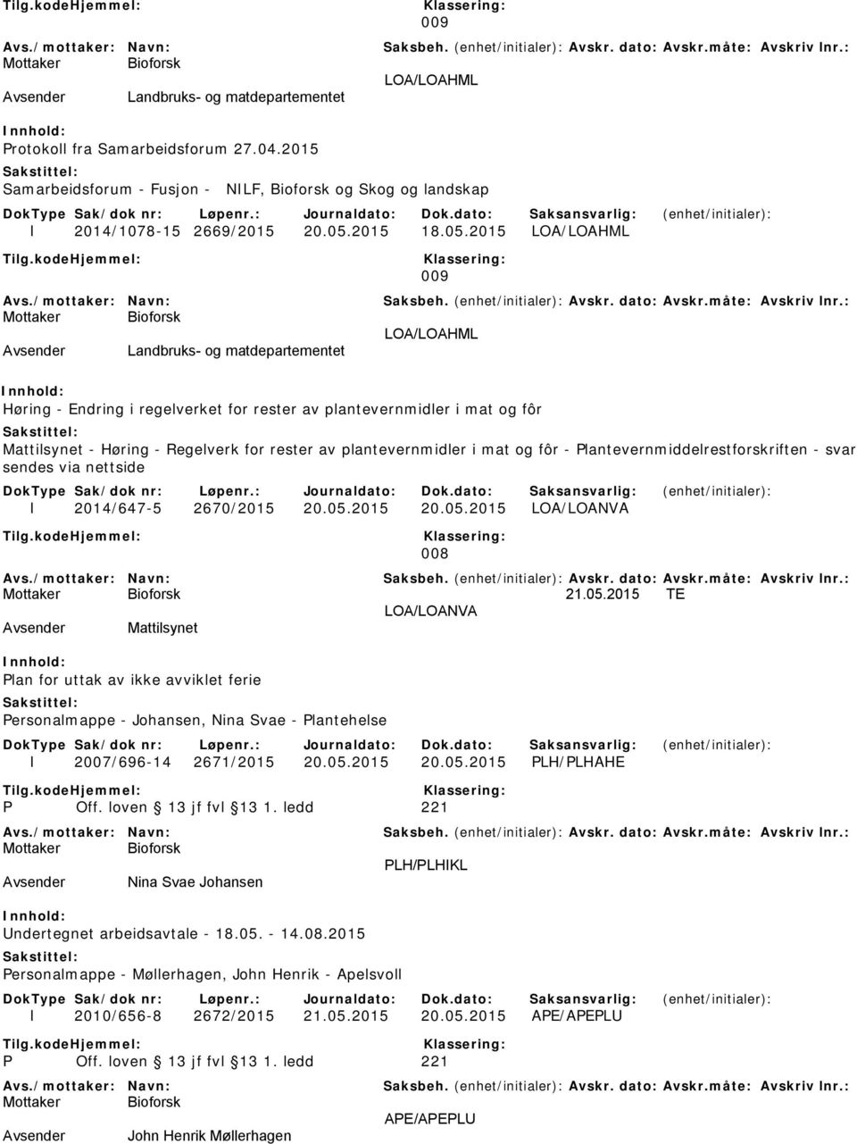 2015 LOA/LOAHML 009 LOA/LOAHML Landbruks- og matdepartementet Høring - Endring i regelverket for rester av plantevernmidler i mat og fôr Mattilsynet - Høring - Regelverk for rester av