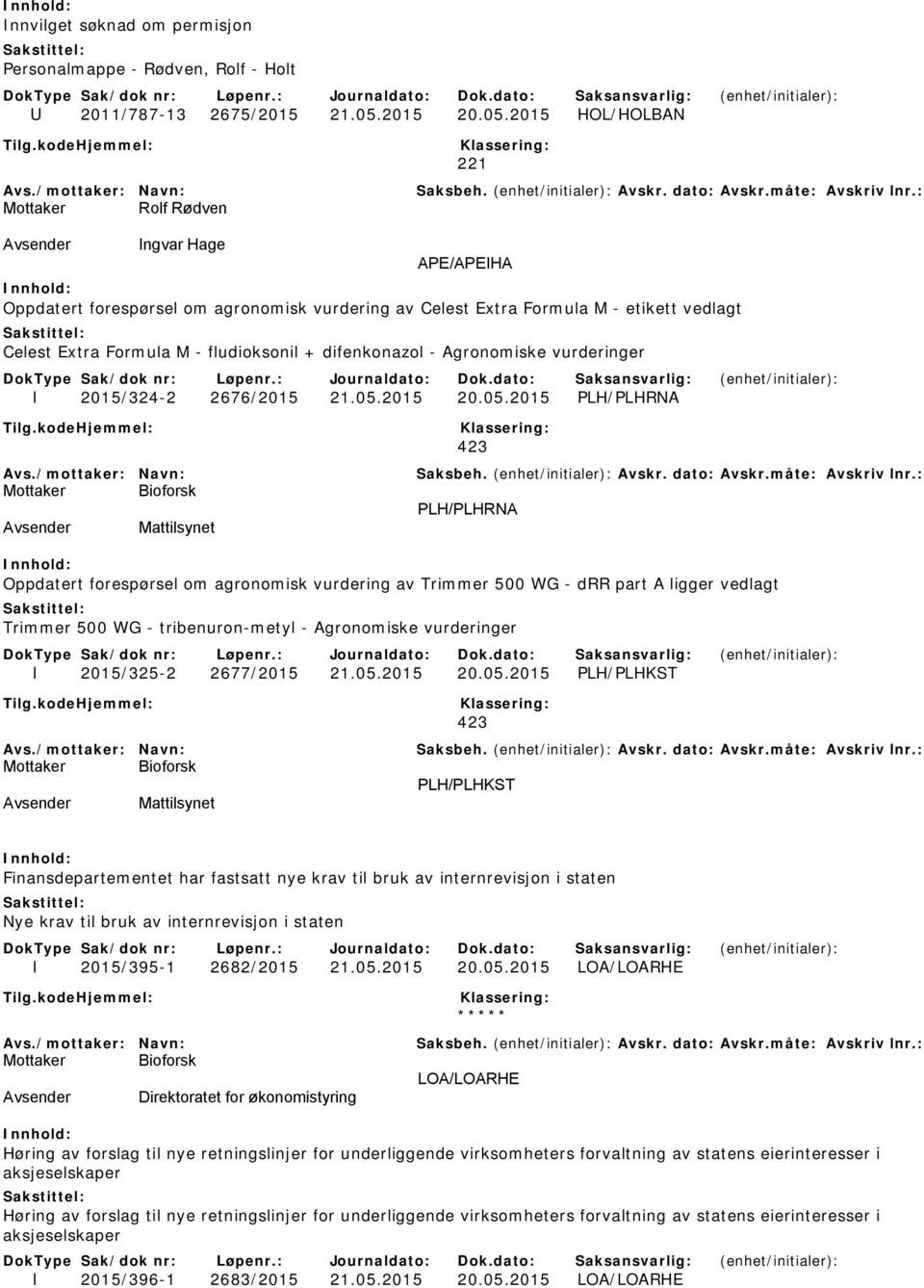 2015 HOL/HOLBAN 221 Mottaker Rolf Rødven Ingvar Hage APE/APEIHA Oppdatert forespørsel om agronomisk vurdering av Celest Extra Formula M - etikett vedlagt Celest Extra Formula M - fludioksonil +