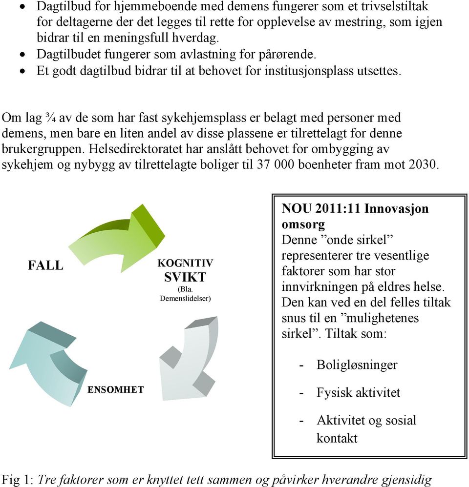 Om lag ¾ av de som har fast sykehjemsplass er belagt med personer med demens, men bare en liten andel av disse plassene er tilrettelagt for denne brukergruppen.