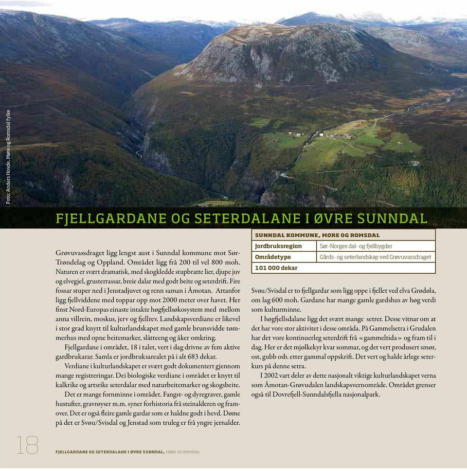 Fire fossar stuper ned i Jenstadjuvet og renn saman i Åmotan. Attanfor ligg fjellviddene med toppar opp mot 2000 meter over havet.