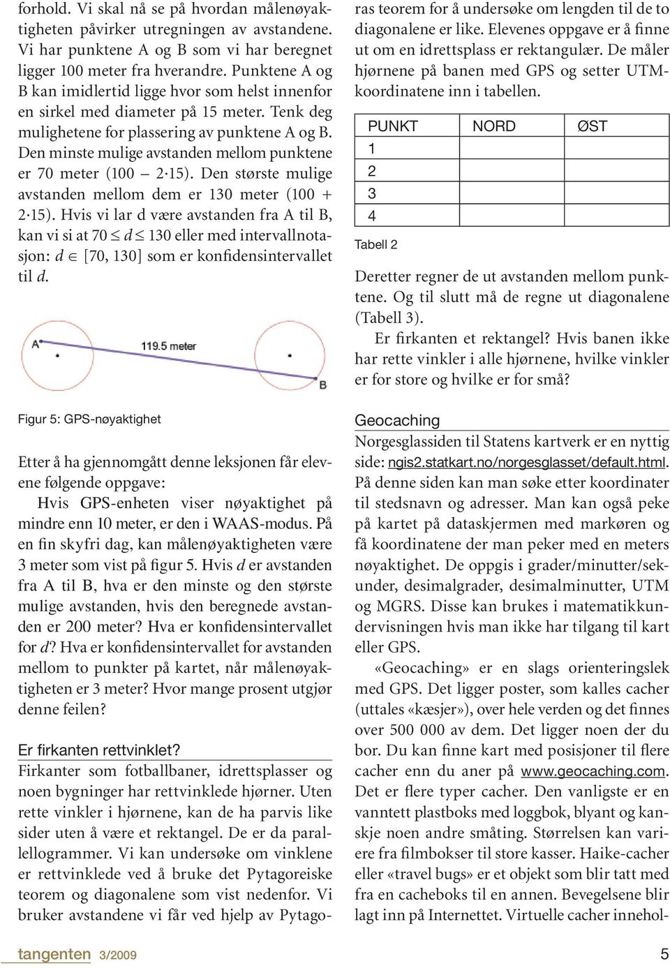 Den minste mulige avstanden mellom punktene er 70 meter (100 2 15). Den største mulige avstanden mellom dem er 130 meter (100 + 2 15).