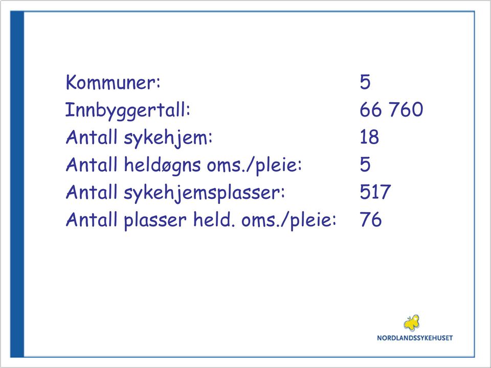 oms./pleie: 5 Antall