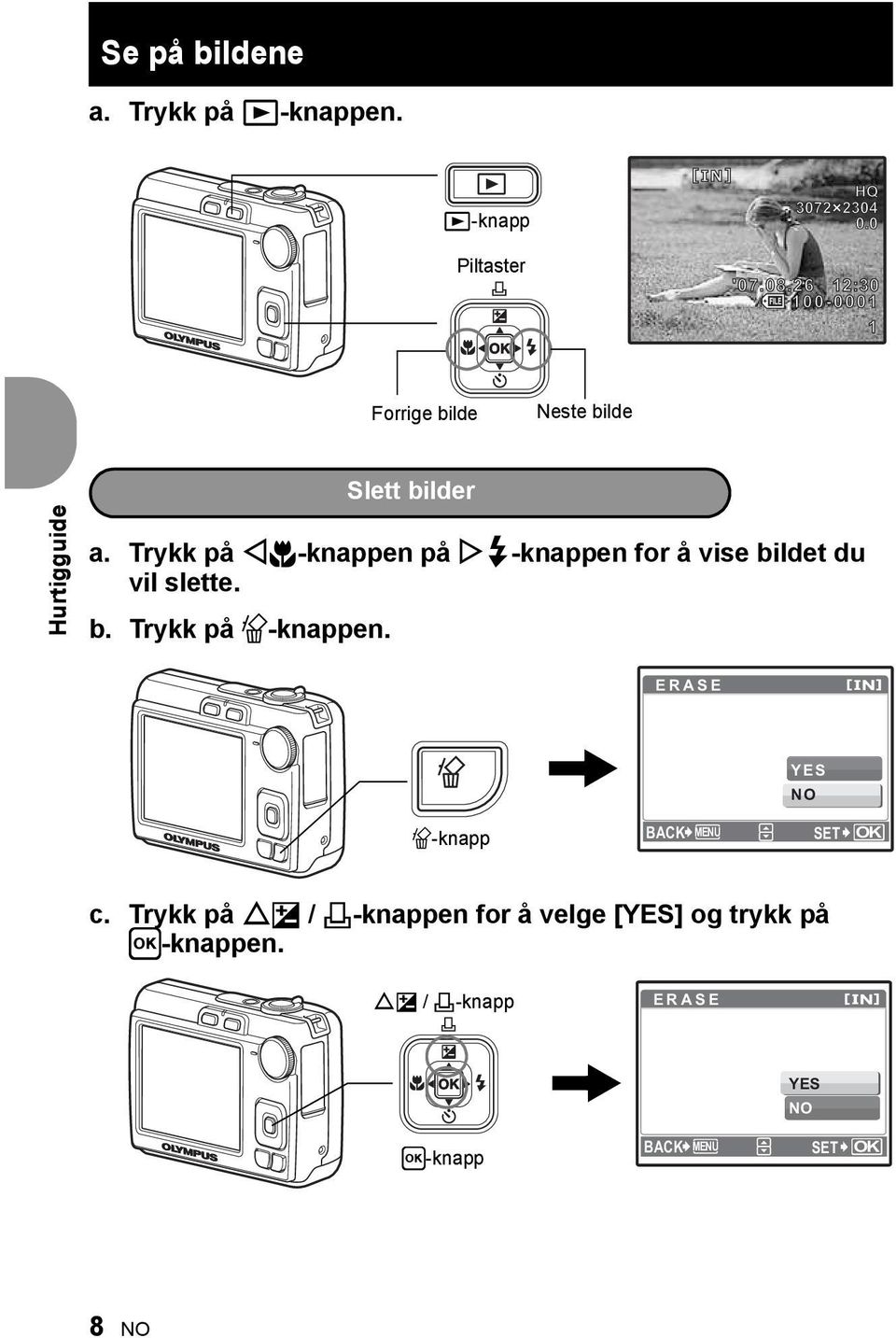 Trykk på X&-knappen på Y#-knappen for å vise bildet du vil slette. b. Trykk på S-knappen.