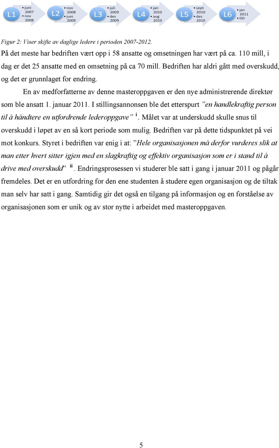 En av medforfatterne av denne masteroppgaven er den nye administrerende direktør som ble ansatt 1. januar 2011.