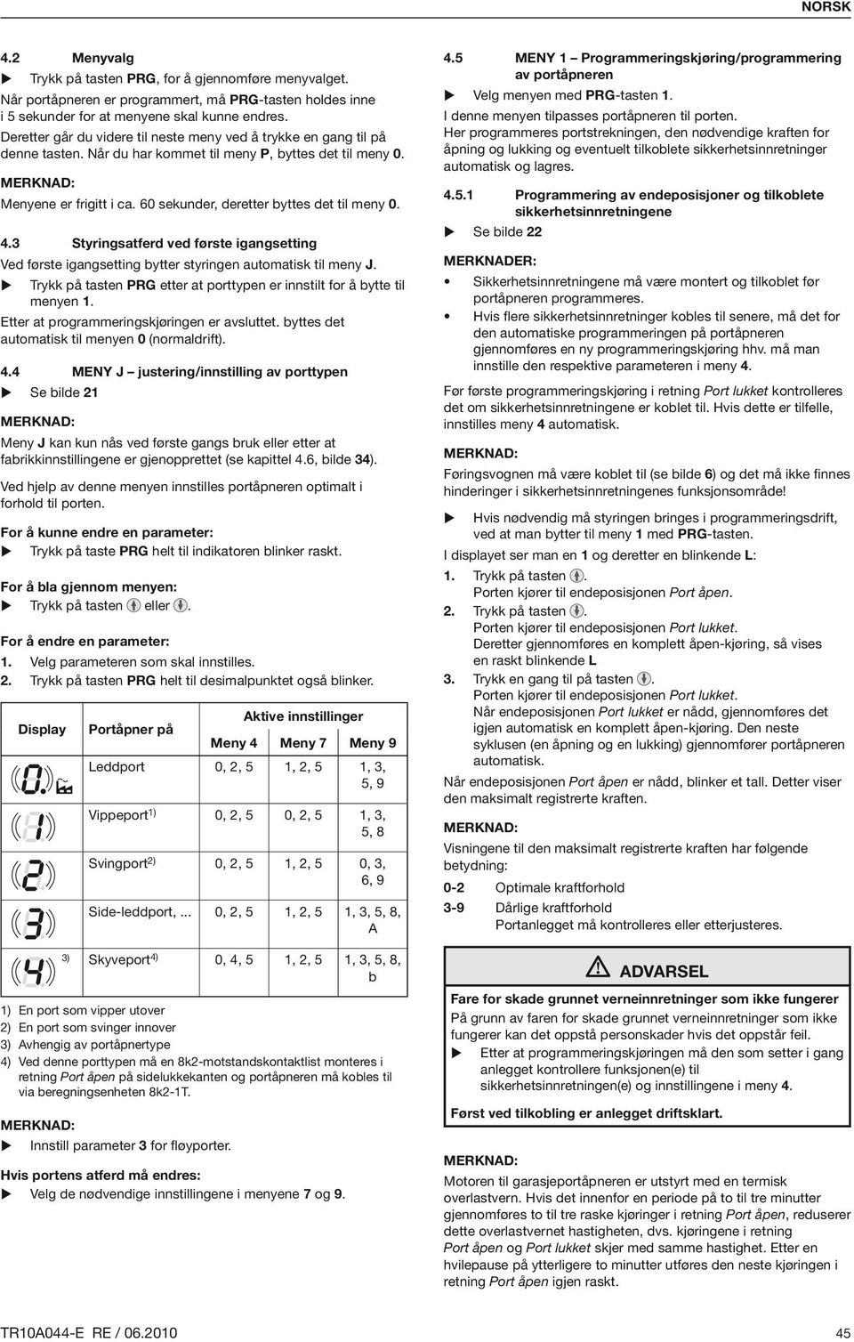 60 sekunder, deretter byttes det til meny 0. 4.3 Styringsatferd ved første igangsetting Ved første igangsetting bytter styringen automatisk til meny J.