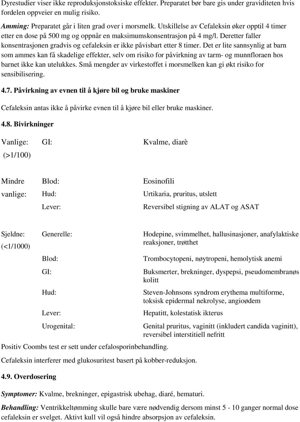 Deretter faller konsentrasjonen gradvis og cefaleksin er ikke påvisbart etter 8 timer.