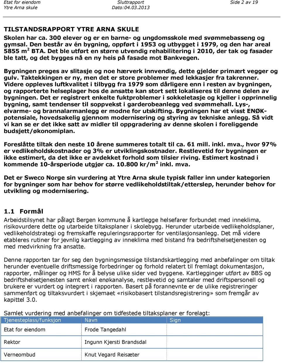 Det ble utført en større utvendig rehabilitering i 2010, der tak og fasader ble tatt, og det bygges nå en ny heis på fasade mot Bankvegen.