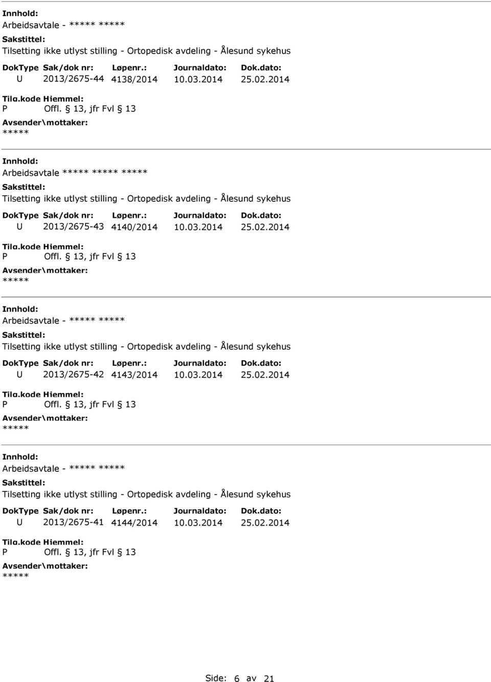 2014 Arbeidsavtale - Tilsetting ikke utlyst stilling - Ortopedisk avdeling - Ålesund sykehus 2013/2675-42 4143/2014 25.02.