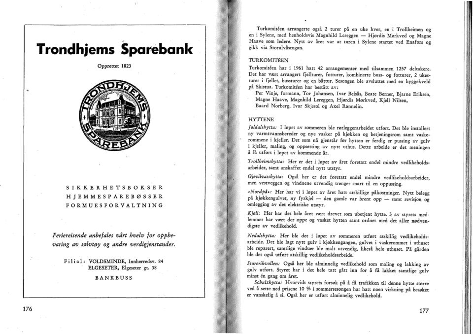 38 BANKBUSS Turkomitéen arrangerte også 2 turer pl en uke hver, en i Trollheimen og en i Sylene, med henholdsvis Magnhild Lereggen Hjørdis Mørkved og Magne Haave som ledere.