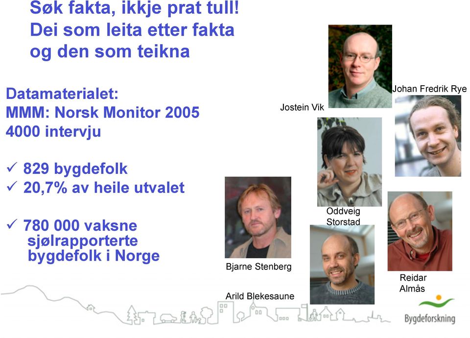 Monitor 2005 4000 intervju 829 bygdefolk 20,7% av heile utvalet Jostein Vik