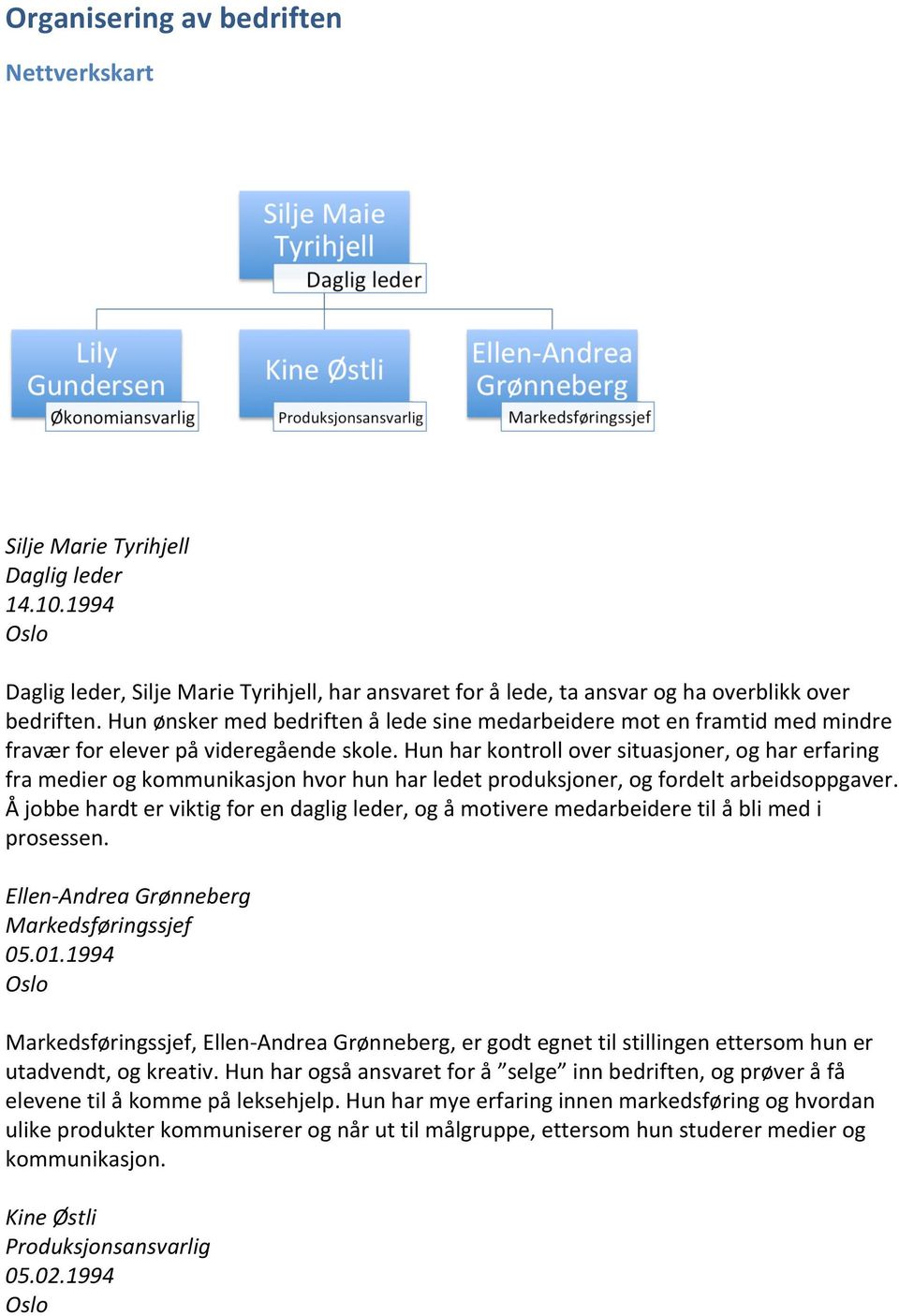 Hun har kontroll over situasjoner, og har erfaring fra medier og kommunikasjon hvor hun har ledet produksjoner, og fordelt arbeidsoppgaver.