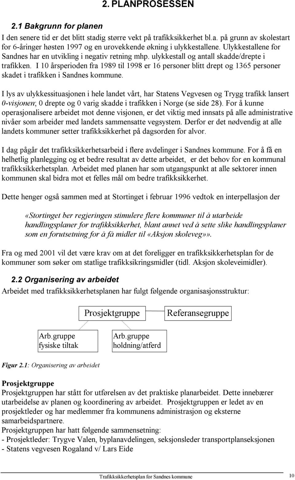 I 10 årsperioden fra 1989 til 1998 er 16 personer blitt drept og 1365 personer skadet i trafikken i Sandnes kommune.