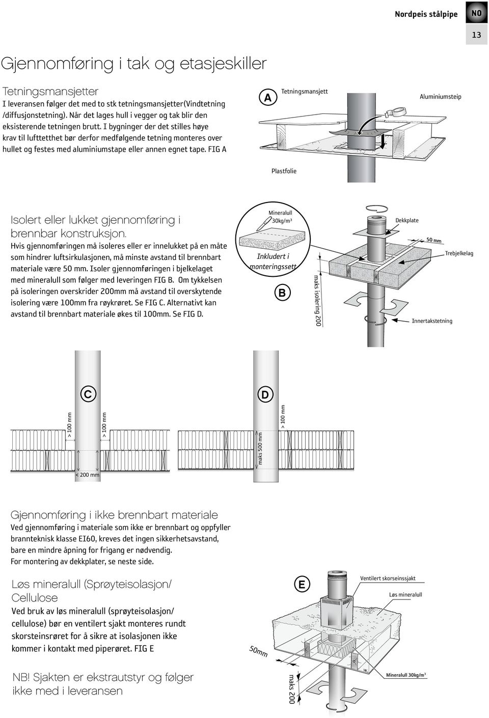 I bygninger der det stilles høye krav til lufttetthet bør derfor medfølgende tetning monteres over hullet og festes med aluminiumstape eller annen egnet tape.