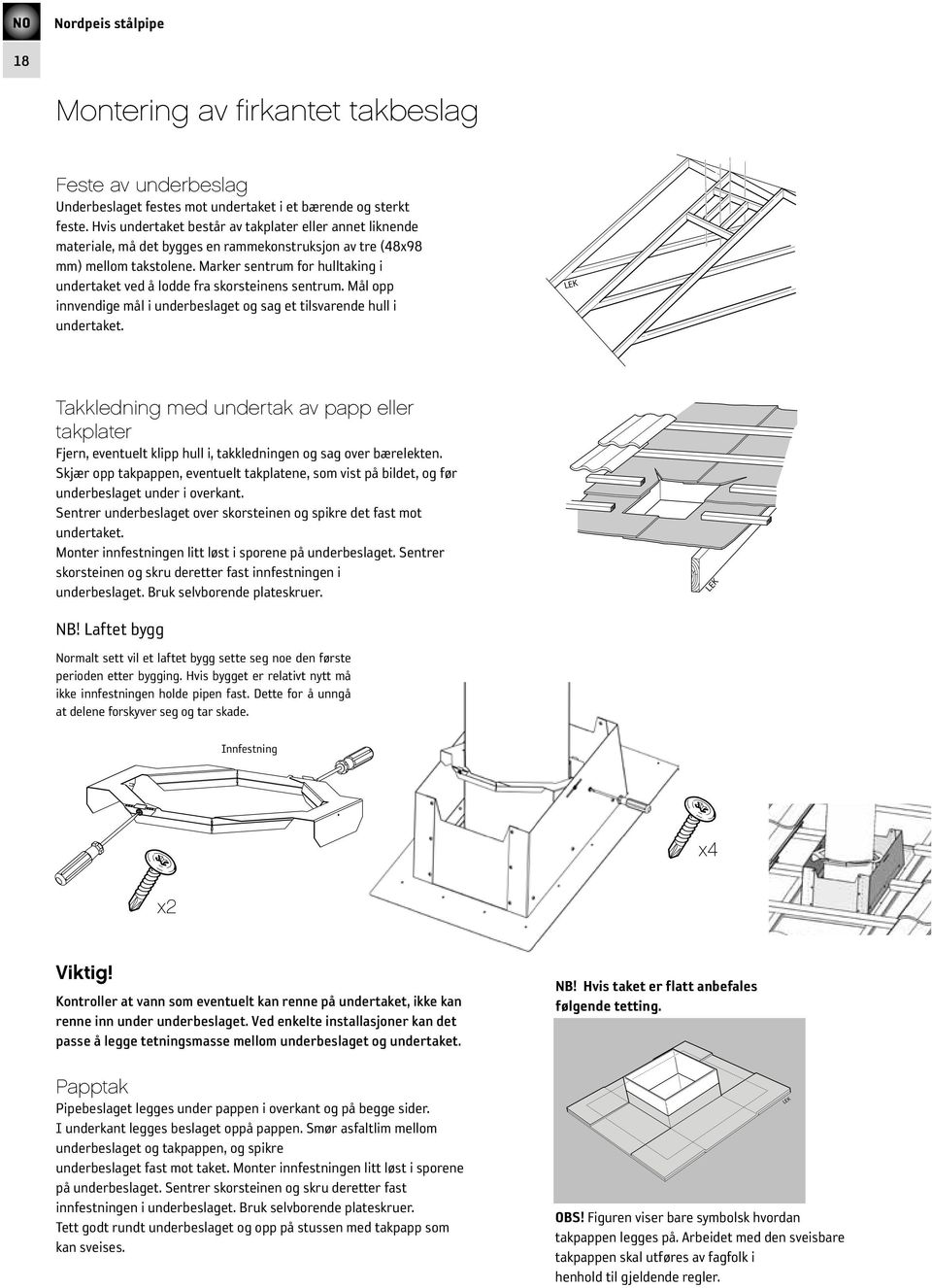 Marker sentrum for hulltaking i undertaket ved å lodde fra skorsteinens sentrum. Mål opp innvendige mål i underbeslaget og sag et tilsvarende hull i undertaket.