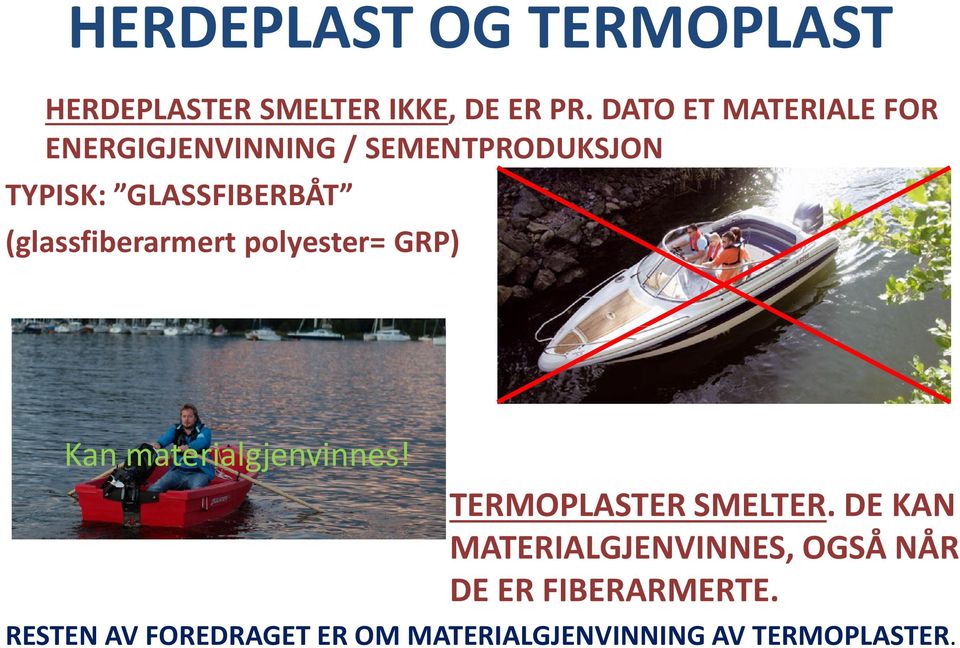 (glassfiberarmert polyester= GRP) Kan materialgjenvinnes! TERMOPLASTER SMELTER.