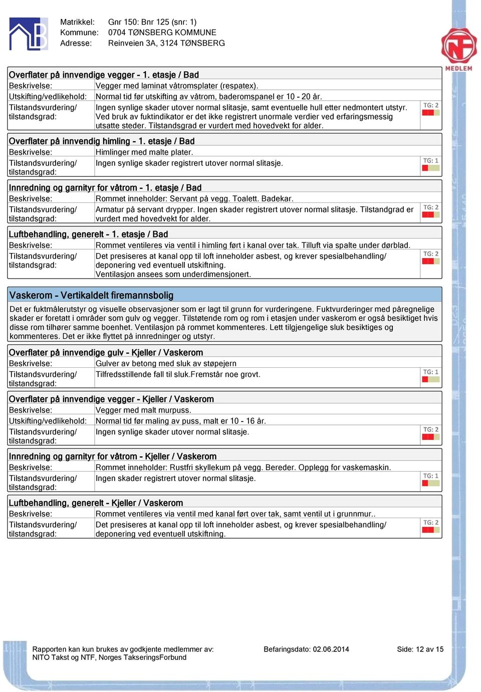 Tilstandsgrad er vurdert med hovedvekt for alder. Overflater på innvendig himling - 1. etasje / Bad Himlinger med malte plater. Ingen synlige skader registrert utover normal slitasje.