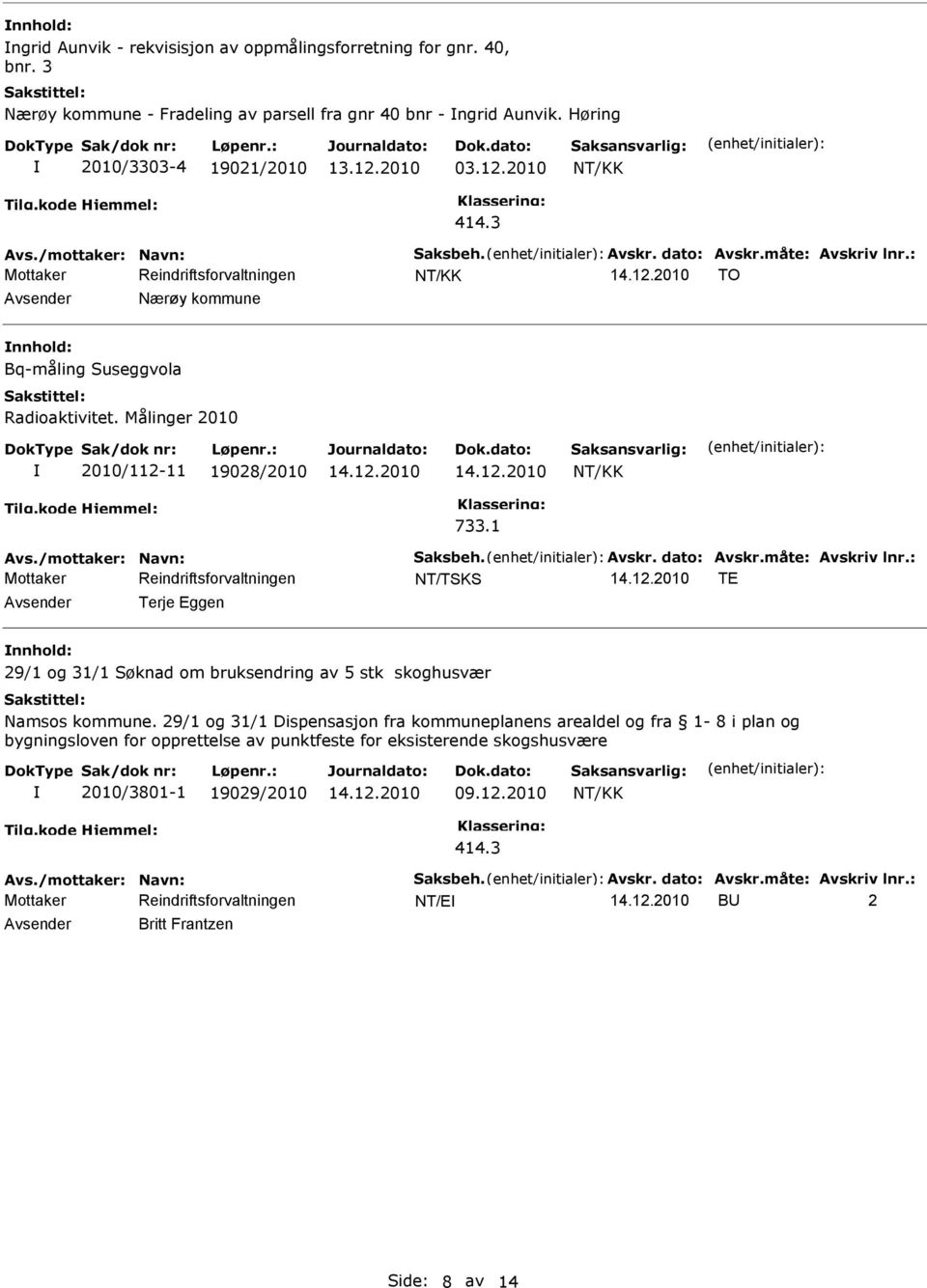 29/1 og 31/1 Dispensasjon fra kommuneplanens arealdel og fra 1-8 i plan og bygningsloven for opprettelse av punktfeste for eksisterende skogshusvære 2010/3801-1 19029/2010 09.12.2010 Avs.